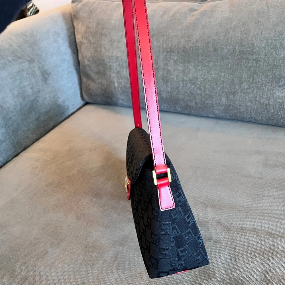 St John Black Shoulder Bag with Red Leather Trim